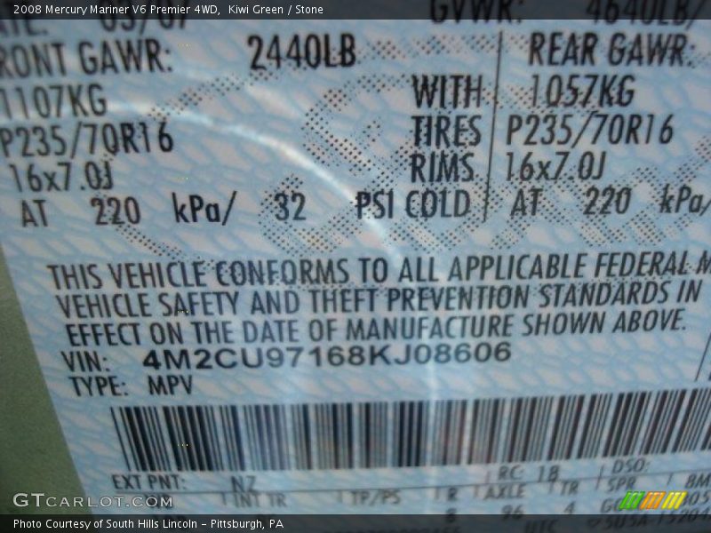 Kiwi Green / Stone 2008 Mercury Mariner V6 Premier 4WD
