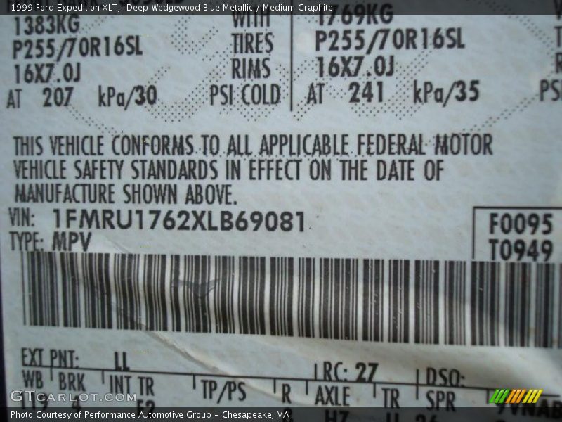 1999 Expedition XLT Deep Wedgewood Blue Metallic Color Code LL