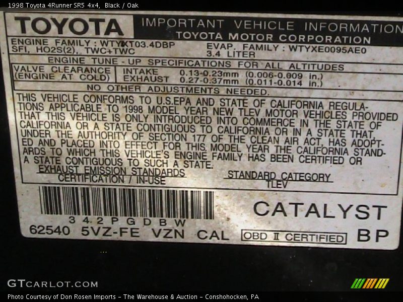 Black / Oak 1998 Toyota 4Runner SR5 4x4