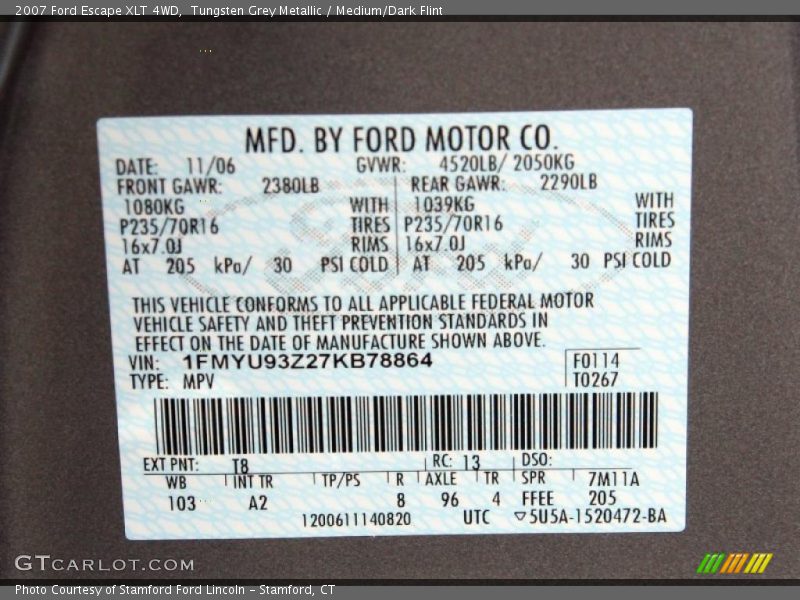 Tungsten Grey Metallic / Medium/Dark Flint 2007 Ford Escape XLT 4WD