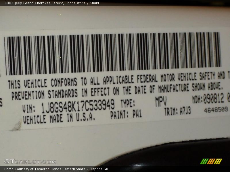 Stone White / Khaki 2007 Jeep Grand Cherokee Laredo