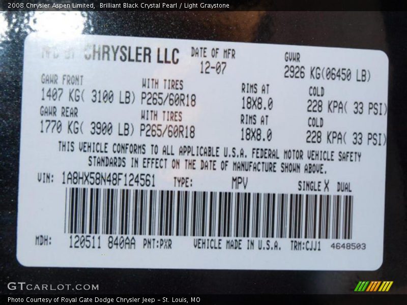 Brilliant Black Crystal Pearl / Light Graystone 2008 Chrysler Aspen Limited
