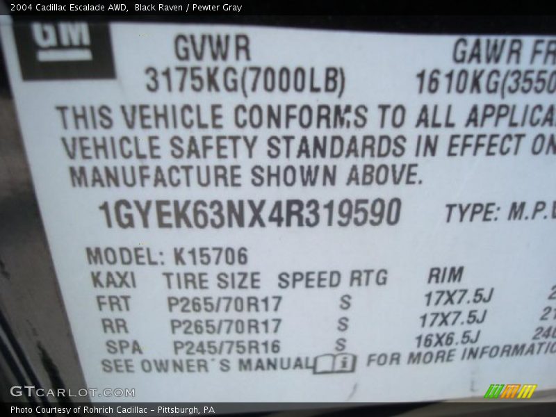 Black Raven / Pewter Gray 2004 Cadillac Escalade AWD