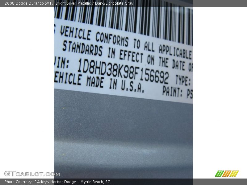 Bright Silver Metallic / Dark/Light Slate Gray 2008 Dodge Durango SXT