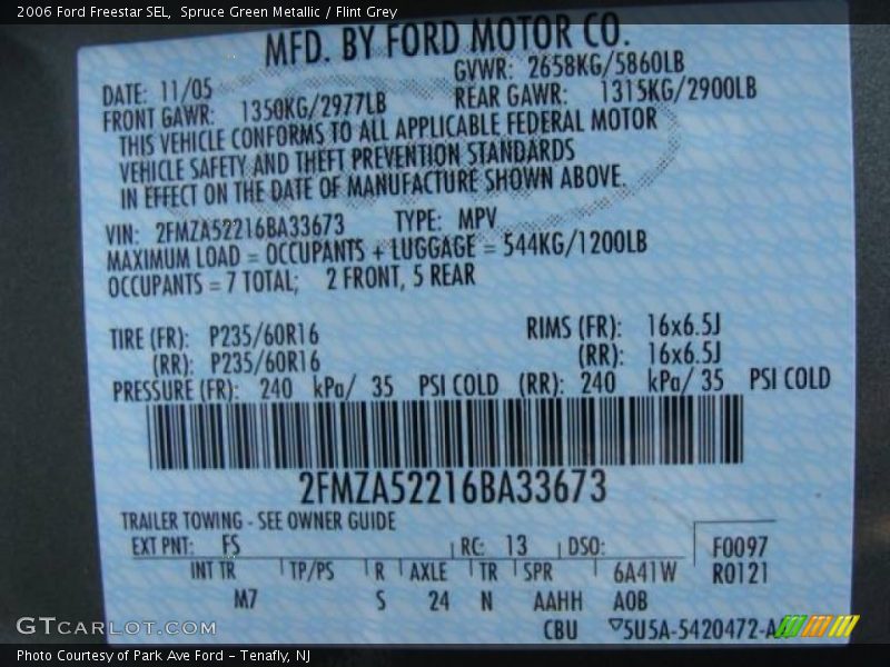 Spruce Green Metallic / Flint Grey 2006 Ford Freestar SEL