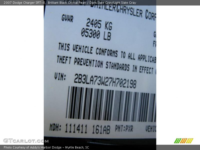 Brilliant Black Crystal Pearl / Dark Slate Gray/Light Slate Gray 2007 Dodge Charger SRT-8