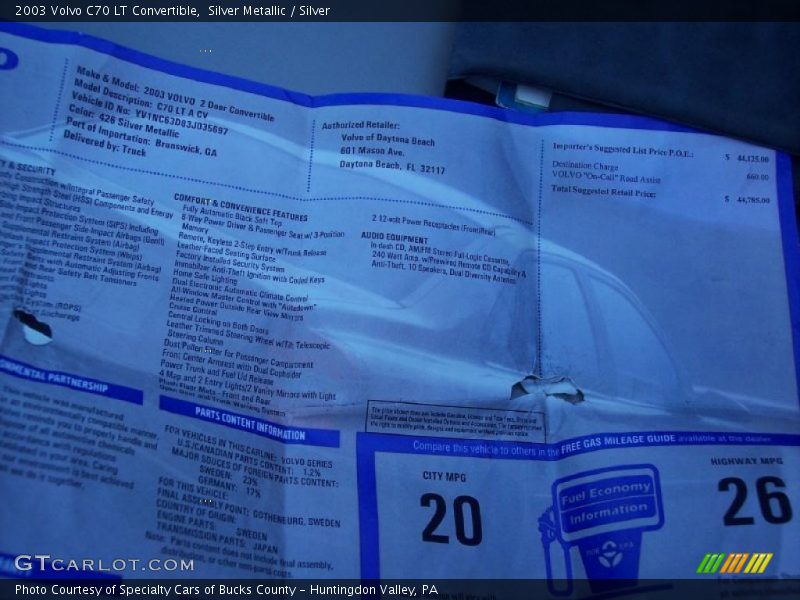 Silver Metallic / Silver 2003 Volvo C70 LT Convertible