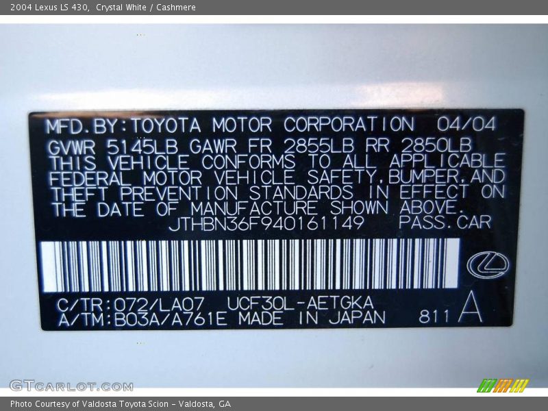 Crystal White / Cashmere 2004 Lexus LS 430
