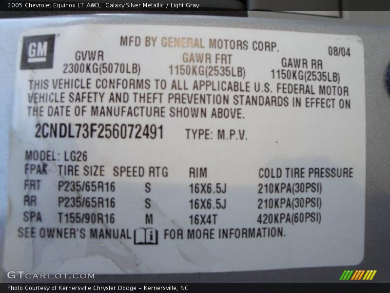 Galaxy Silver Metallic / Light Gray 2005 Chevrolet Equinox LT AWD