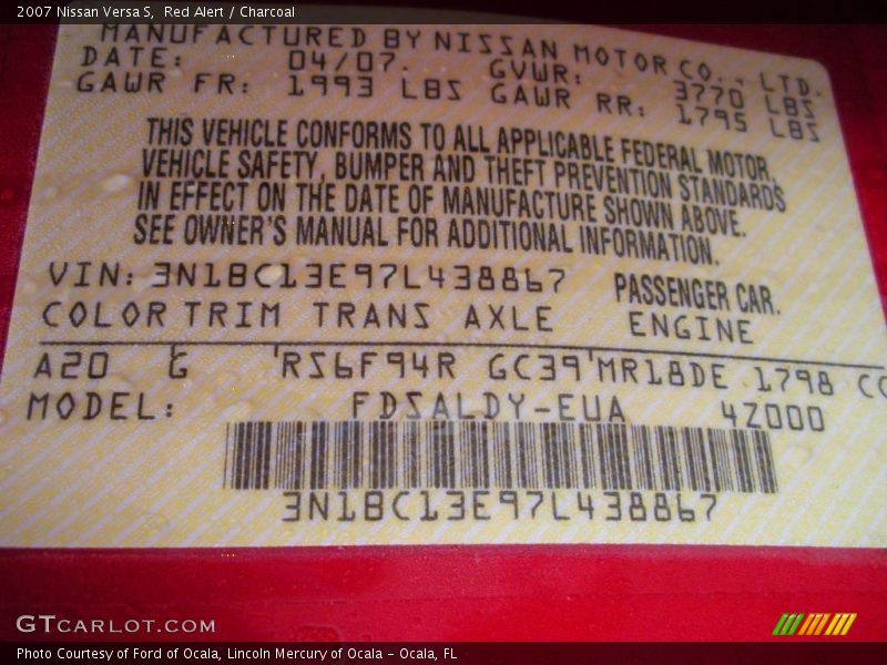 Red Alert / Charcoal 2007 Nissan Versa S