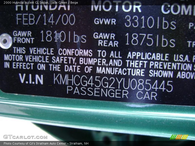 Jade Green / Beige 2000 Hyundai Accent GL Sedan
