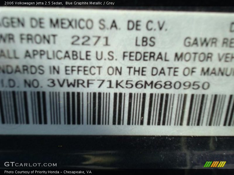 Blue Graphite Metallic / Grey 2006 Volkswagen Jetta 2.5 Sedan