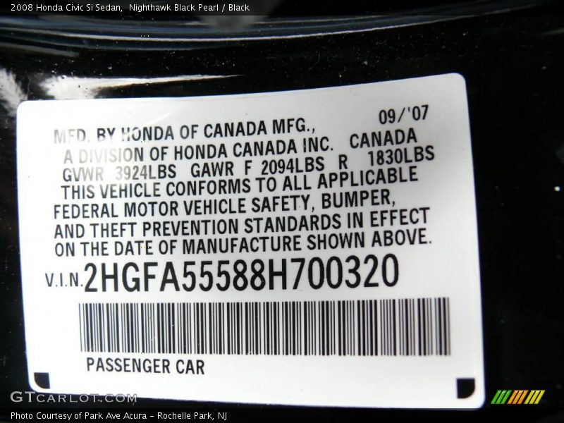 Nighthawk Black Pearl / Black 2008 Honda Civic Si Sedan