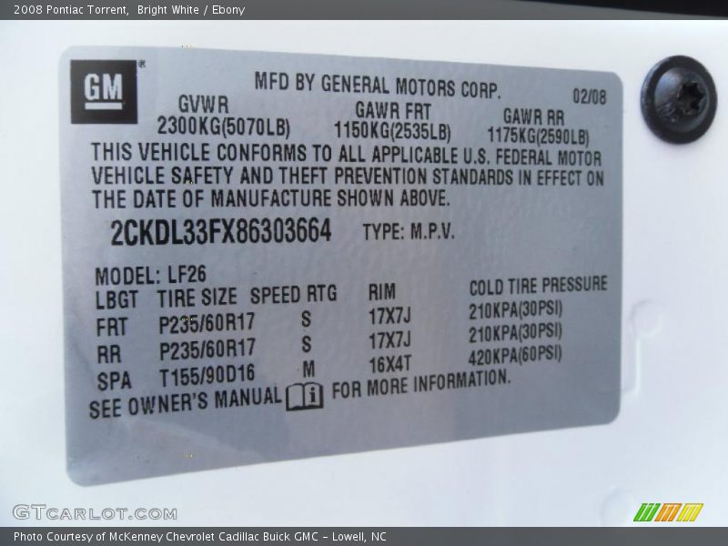 Bright White / Ebony 2008 Pontiac Torrent