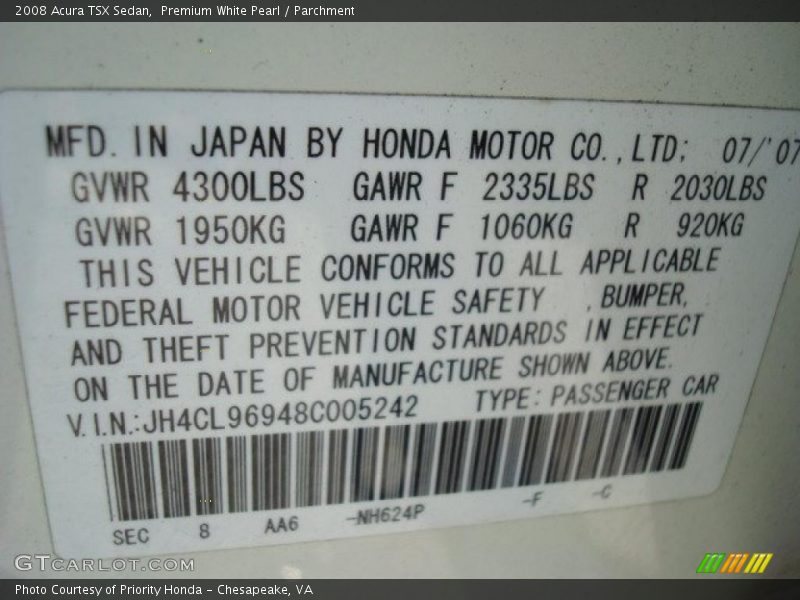 Premium White Pearl / Parchment 2008 Acura TSX Sedan