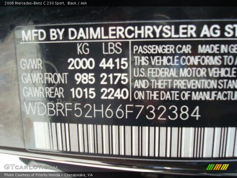 Black / Ash 2006 Mercedes-Benz C 230 Sport