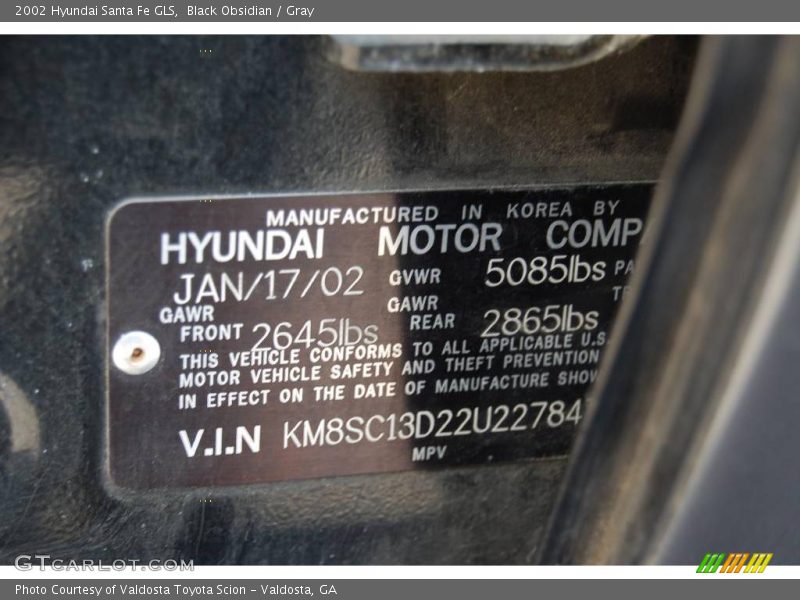 Black Obsidian / Gray 2002 Hyundai Santa Fe GLS