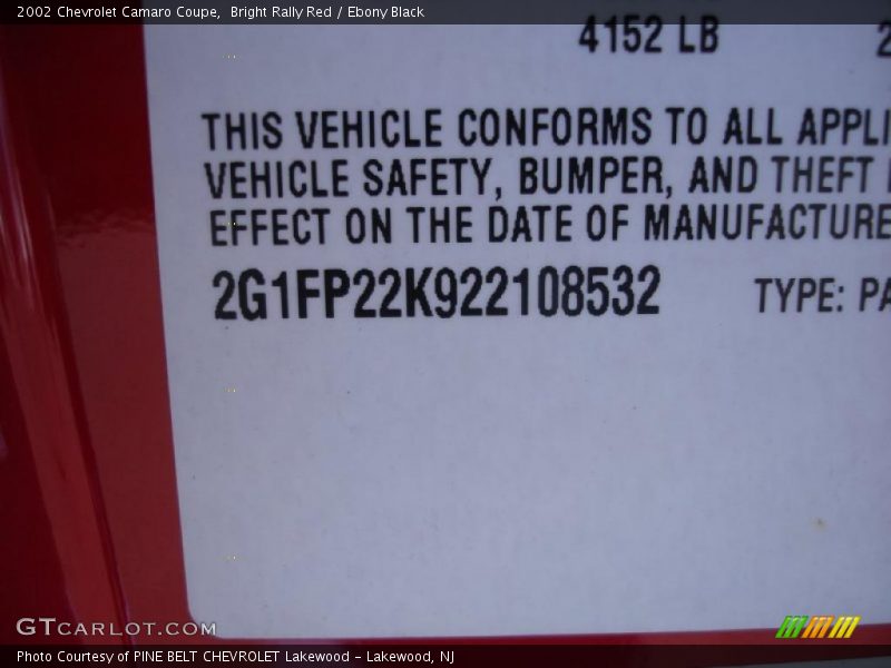 Bright Rally Red / Ebony Black 2002 Chevrolet Camaro Coupe