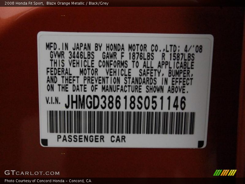 Blaze Orange Metallic / Black/Grey 2008 Honda Fit Sport
