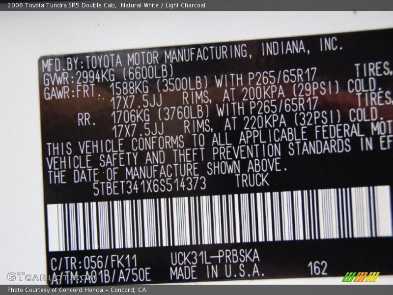 Natural White / Light Charcoal 2006 Toyota Tundra SR5 Double Cab
