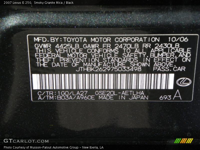 Smoky Granite Mica / Black 2007 Lexus IS 250