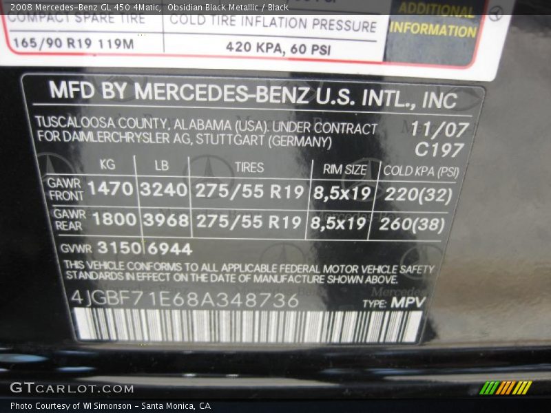 Obsidian Black Metallic / Black 2008 Mercedes-Benz GL 450 4Matic