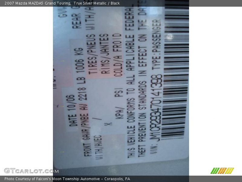 True Silver Metallic / Black 2007 Mazda MAZDA5 Grand Touring