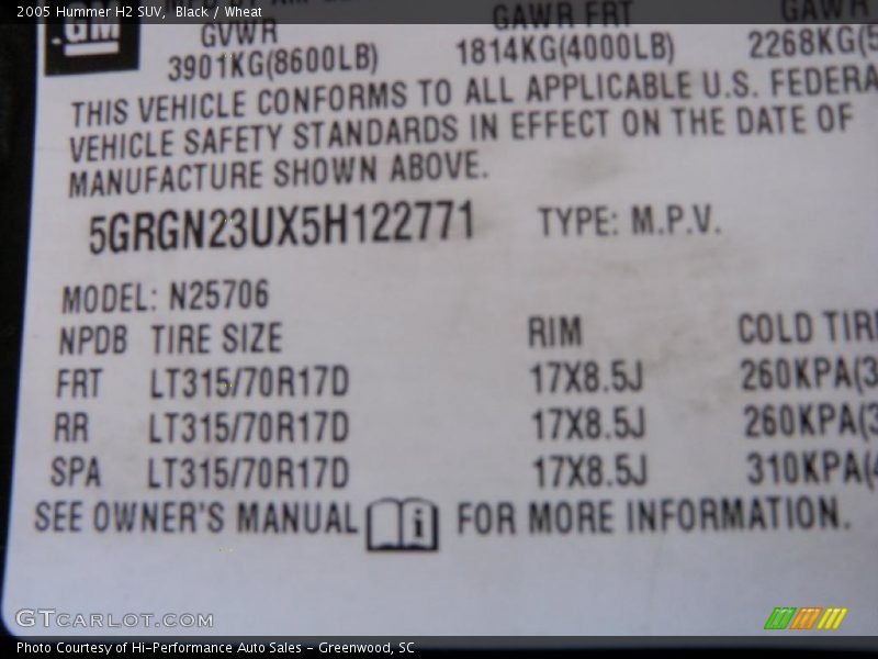Black / Wheat 2005 Hummer H2 SUV