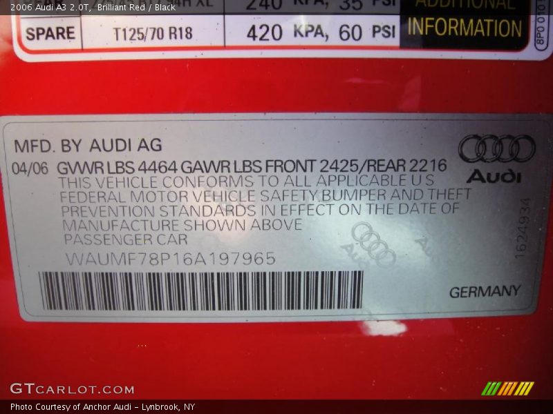 Brilliant Red / Black 2006 Audi A3 2.0T