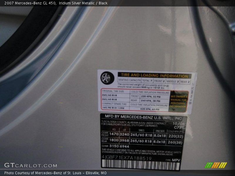 Iridium Silver Metallic / Black 2007 Mercedes-Benz GL 450
