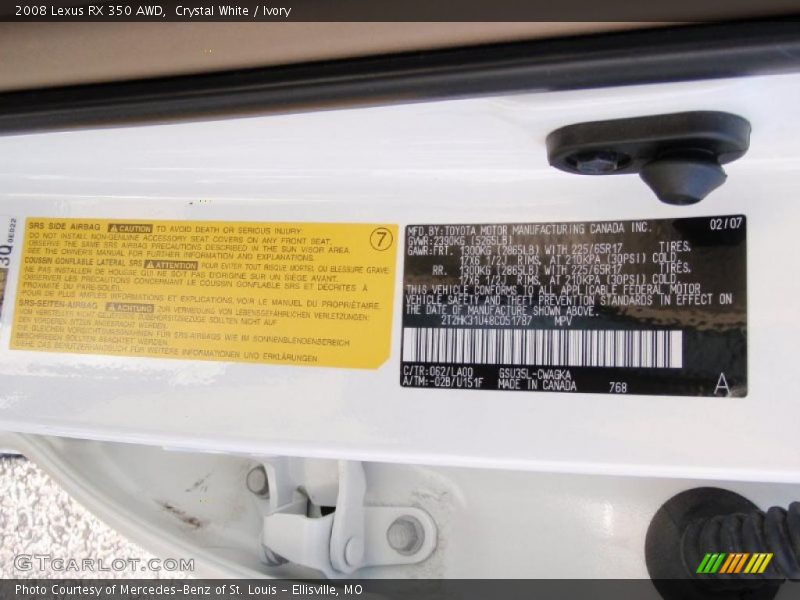 Crystal White / Ivory 2008 Lexus RX 350 AWD