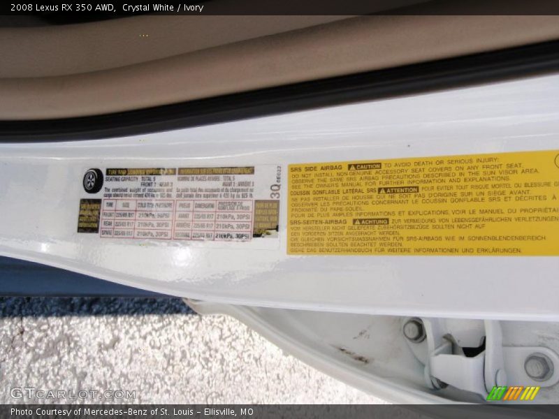 Crystal White / Ivory 2008 Lexus RX 350 AWD