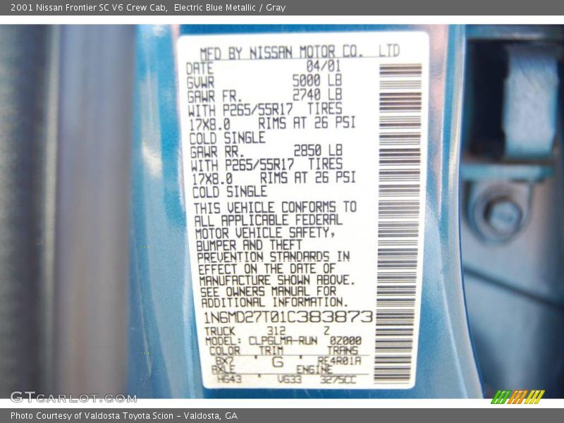 Electric Blue Metallic / Gray 2001 Nissan Frontier SC V6 Crew Cab