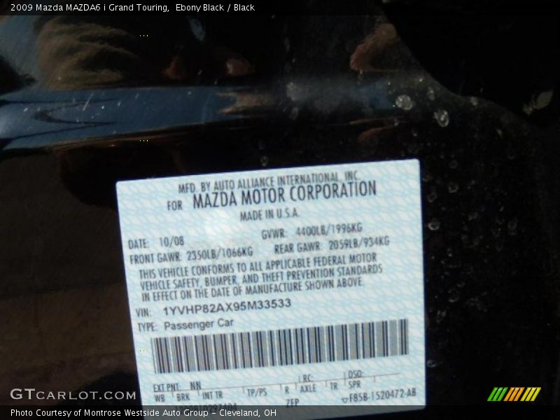 Ebony Black / Black 2009 Mazda MAZDA6 i Grand Touring