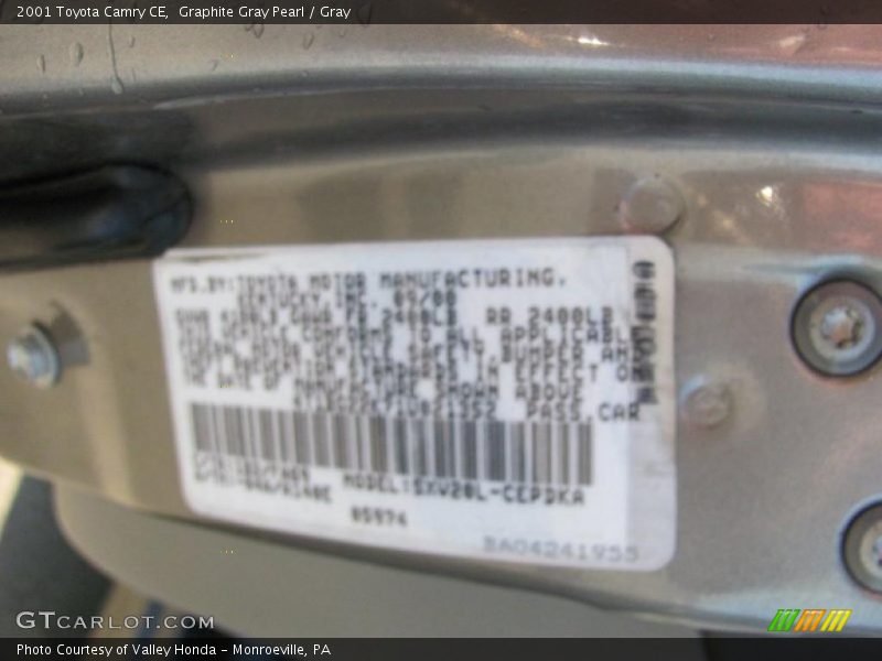 Graphite Gray Pearl / Gray 2001 Toyota Camry CE