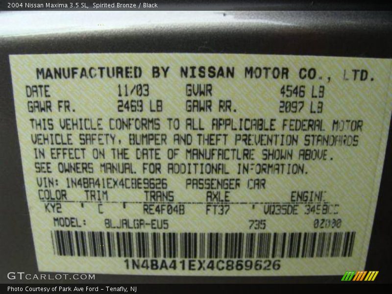 Spirited Bronze / Black 2004 Nissan Maxima 3.5 SL