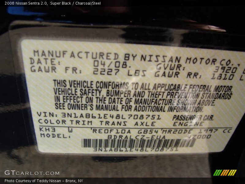 Super Black / Charcoal/Steel 2008 Nissan Sentra 2.0