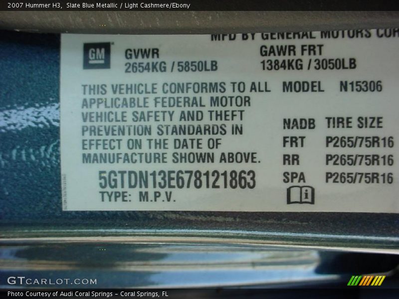 Slate Blue Metallic / Light Cashmere/Ebony 2007 Hummer H3