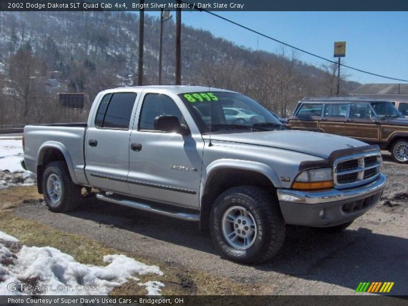 Bright Silver Metallic / Dark Slate Gray 2002 Dodge Dakota SLT Quad Cab 4x4