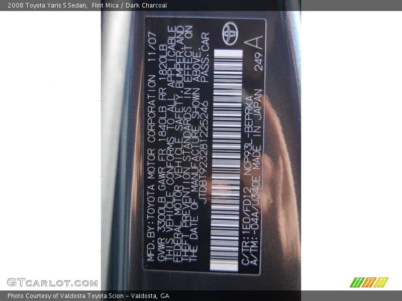Flint Mica / Dark Charcoal 2008 Toyota Yaris S Sedan