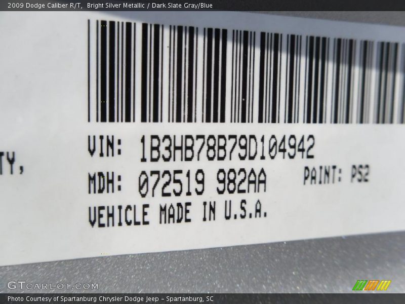 Bright Silver Metallic / Dark Slate Gray/Blue 2009 Dodge Caliber R/T