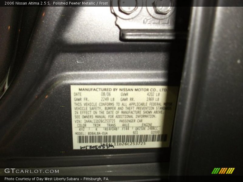 Polished Pewter Metallic / Frost 2006 Nissan Altima 2.5 S