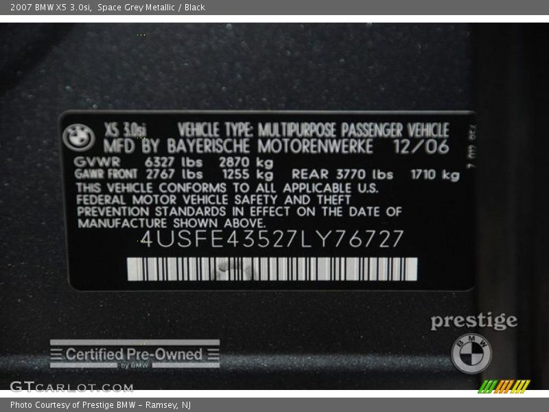 Space Grey Metallic / Black 2007 BMW X5 3.0si
