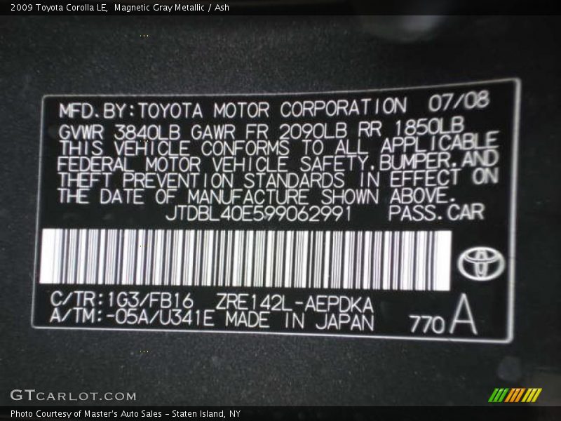 Magnetic Gray Metallic / Ash 2009 Toyota Corolla LE
