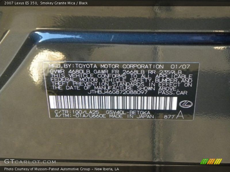 Smokey Granite Mica / Black 2007 Lexus ES 350
