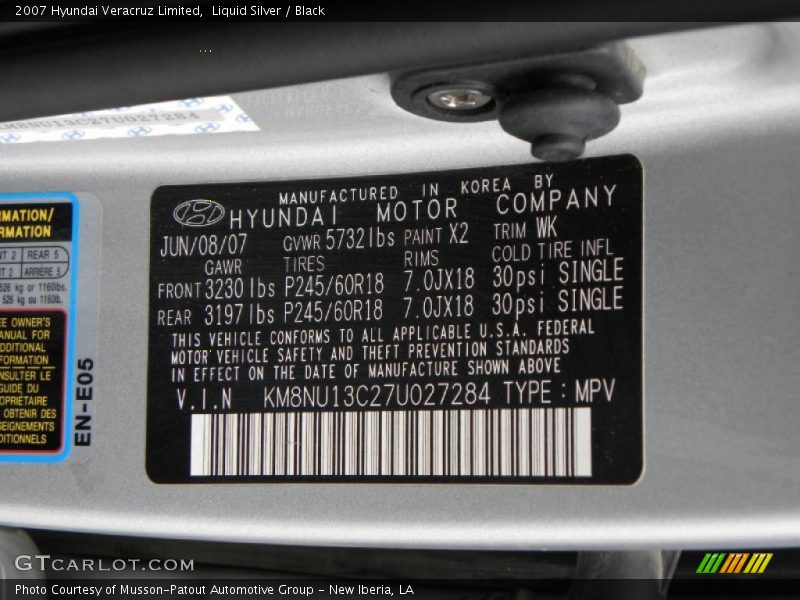 Liquid Silver / Black 2007 Hyundai Veracruz Limited