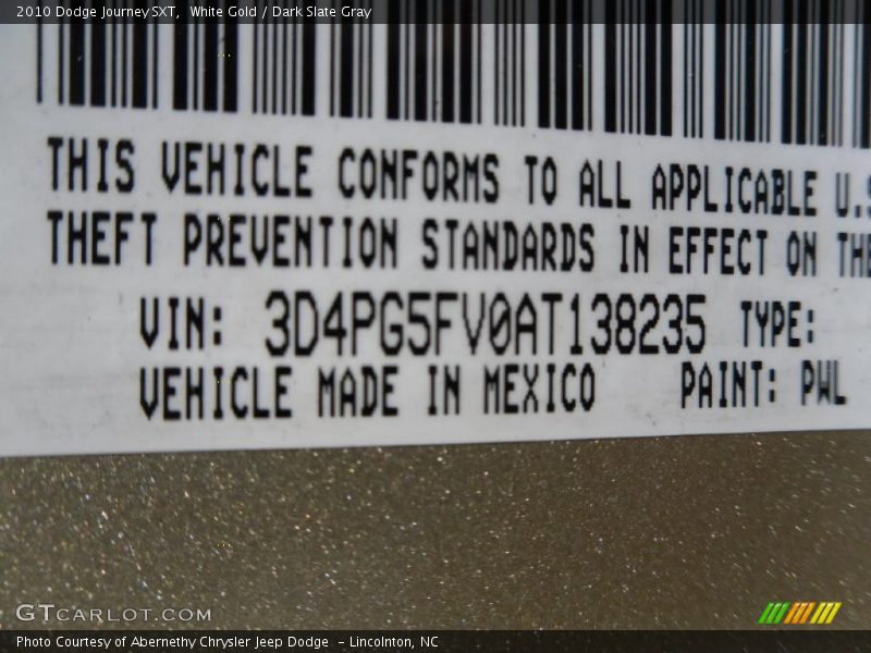 White Gold / Dark Slate Gray 2010 Dodge Journey SXT