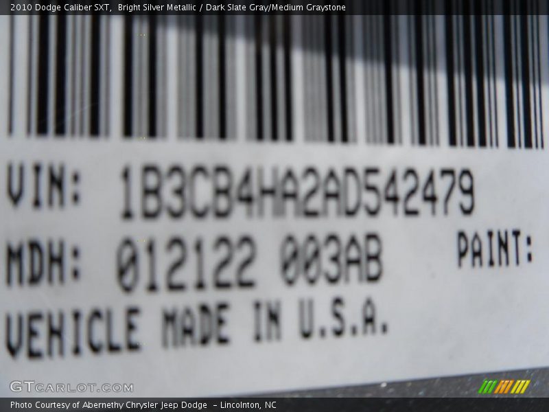 Bright Silver Metallic / Dark Slate Gray/Medium Graystone 2010 Dodge Caliber SXT