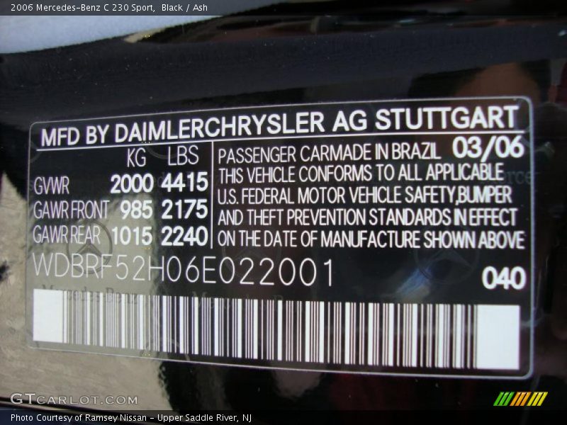 Black / Ash 2006 Mercedes-Benz C 230 Sport