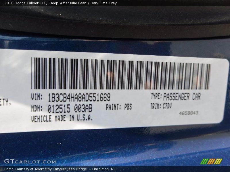 Deep Water Blue Pearl / Dark Slate Gray 2010 Dodge Caliber SXT